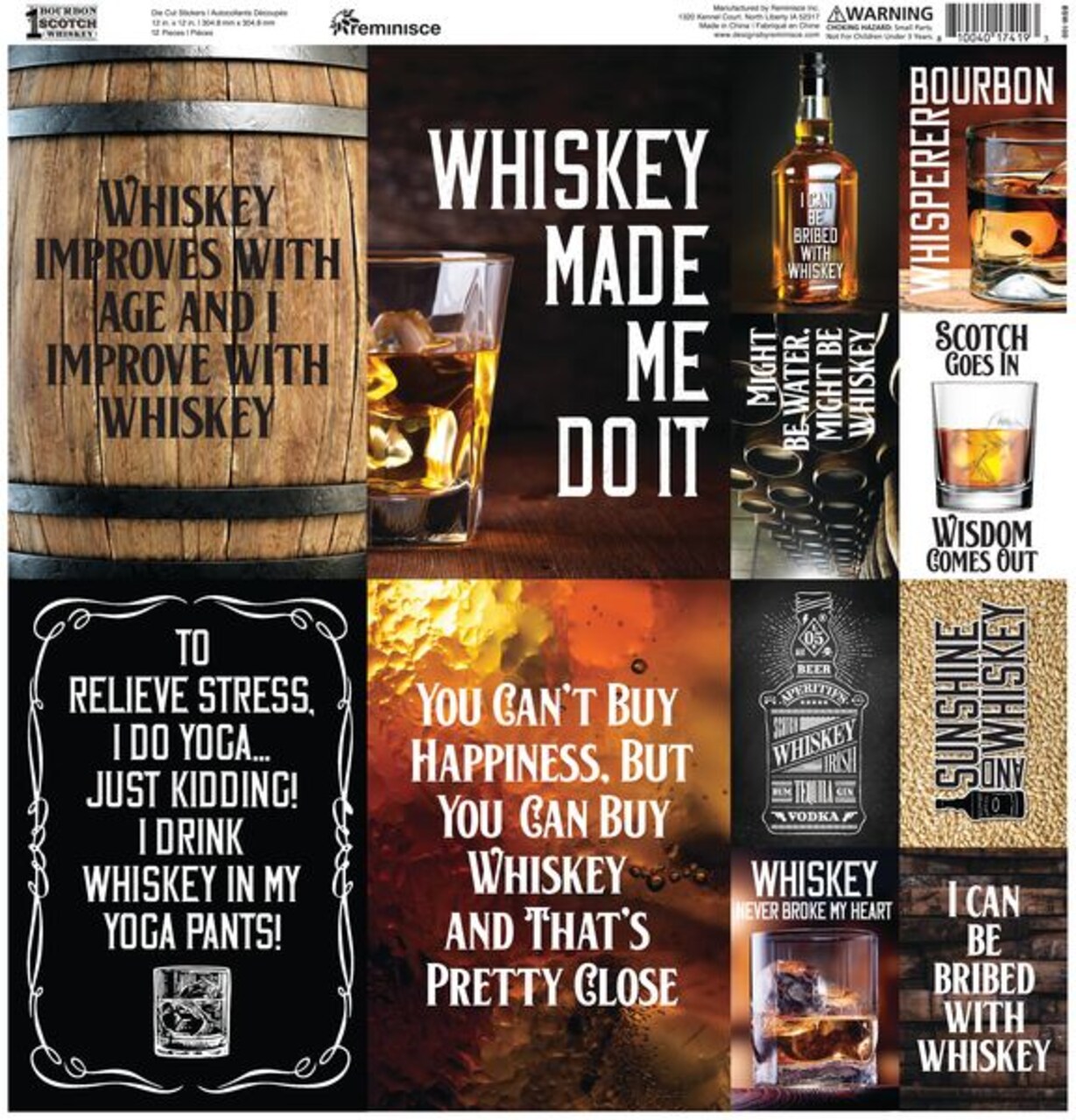 Reminisce One Bourbon, One Scotch, One Whiskey 12x12 Sticker Sheet